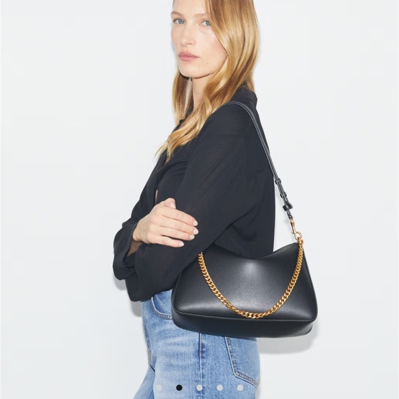 Tory Burch Perry Shoulder Bag - Black Leather with Gold Chain - Picture 2 of 3